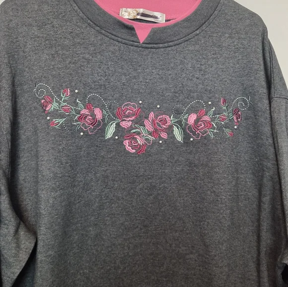 Feathers Dark Gray Floral Women's Sweater - Picture 5 of 13